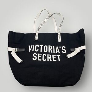 Victoria's Secret 2018 Limited Edition Black White XL No Zip Weekender Tote‎ Bag